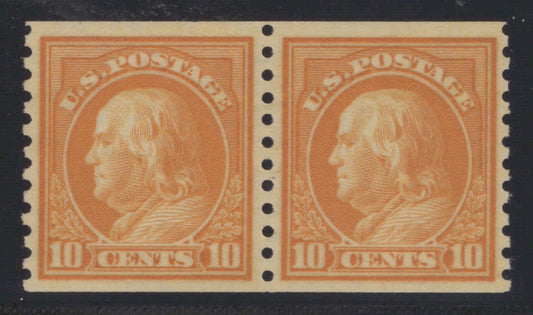 US 497 MNH XF Grade 90 PSAG 10c org yel Franklin Rotary perf 10 coil pair ZAYIX