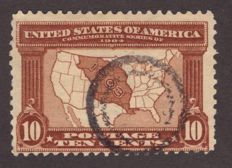 US 327 Used F 1904 10c red brown Louisiana Purchase map ZAYIX