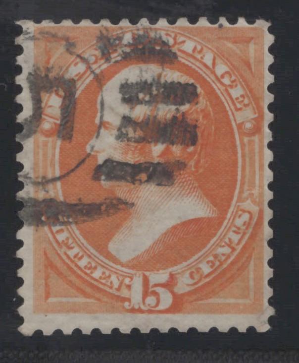 US 163 Used F cert 1873 15c yellow orange Webster, Continental Bank Note ZAYIX