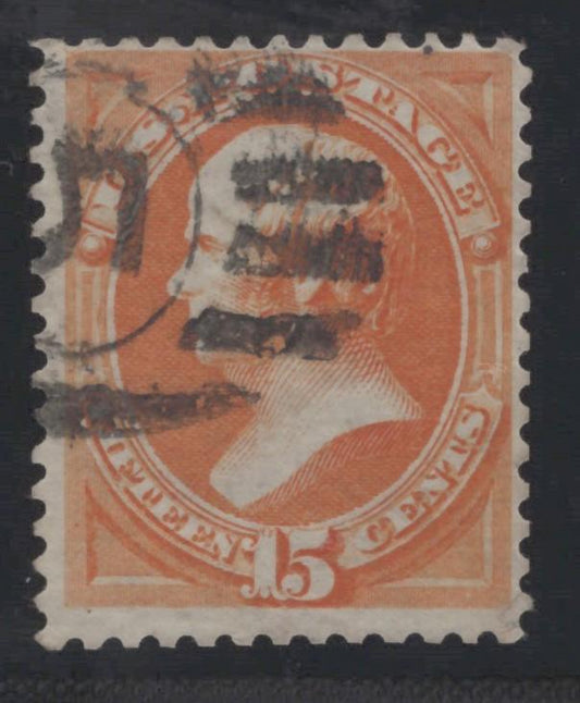 US 163 Used F cert 1873 15c yellow orange Webster, Continental Bank Note ZAYIX