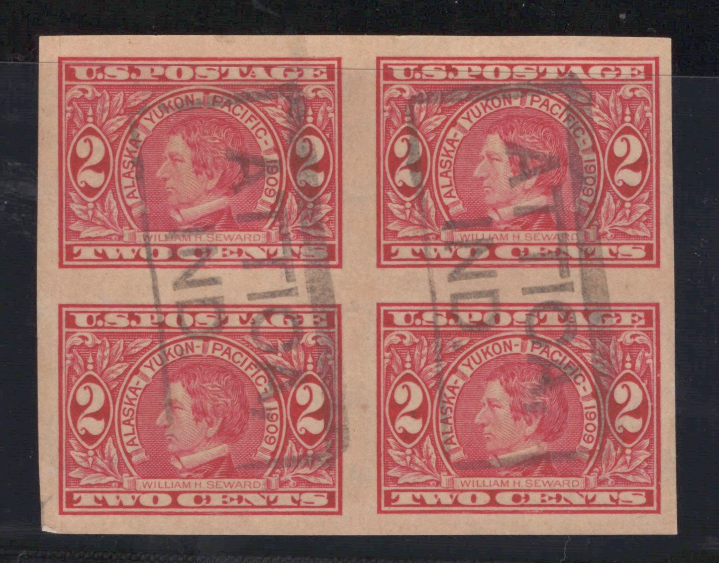 US 371 Used XF Grade 90 PSAG cert imperf block 2c carmine Seeward ZAYIX