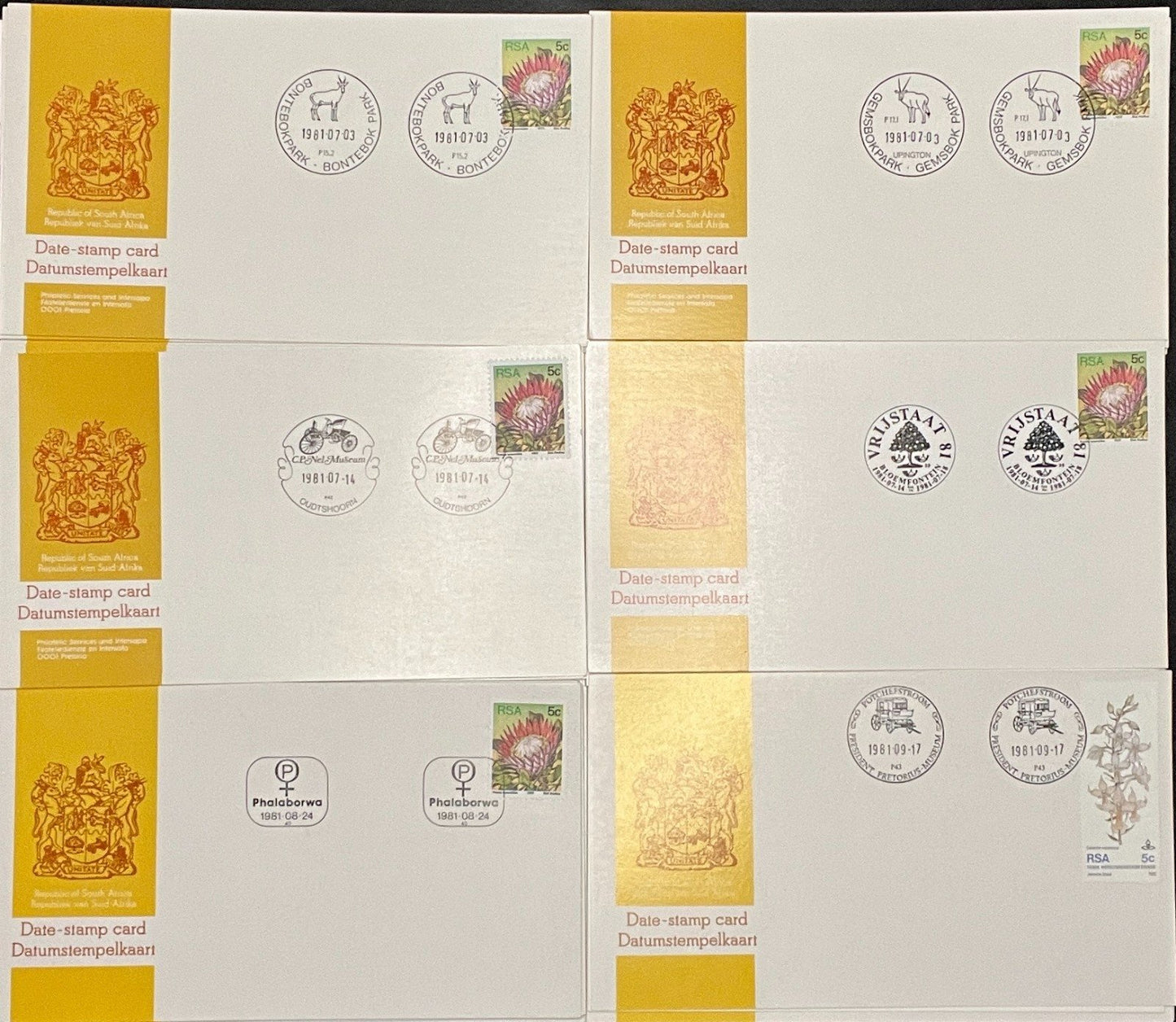 South Africa Event Covers Date Stamp Card Collection 50 Cards ZAYIX