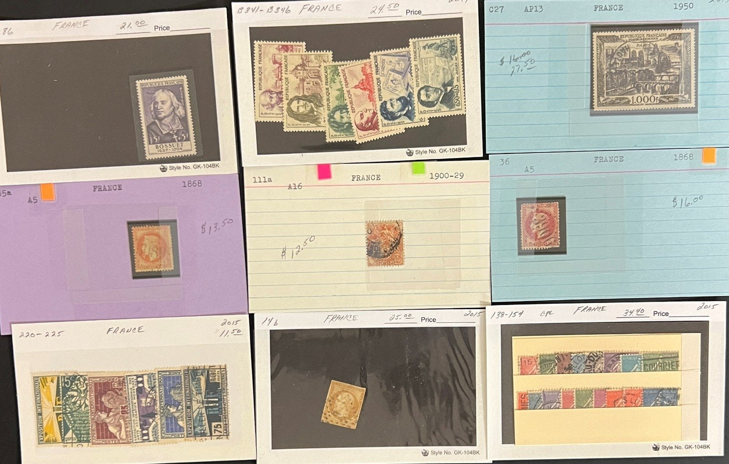 France & French Colonies Stamp Collection Dealer Cards Mint & Used ZAYIX