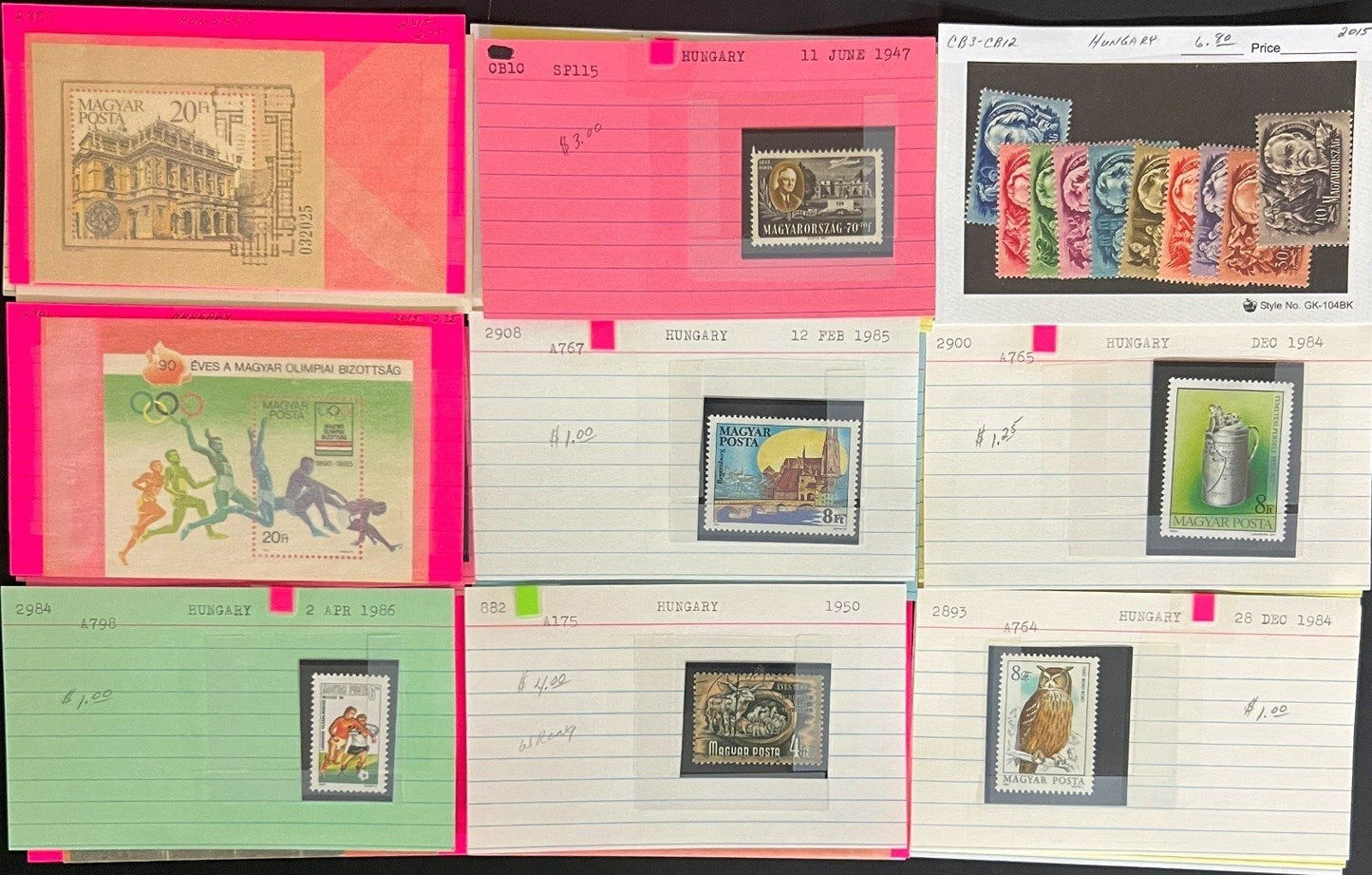 Hungary Stamp Collection Dealer Cards Mint & Used Thousands of Stamps ZAYIX