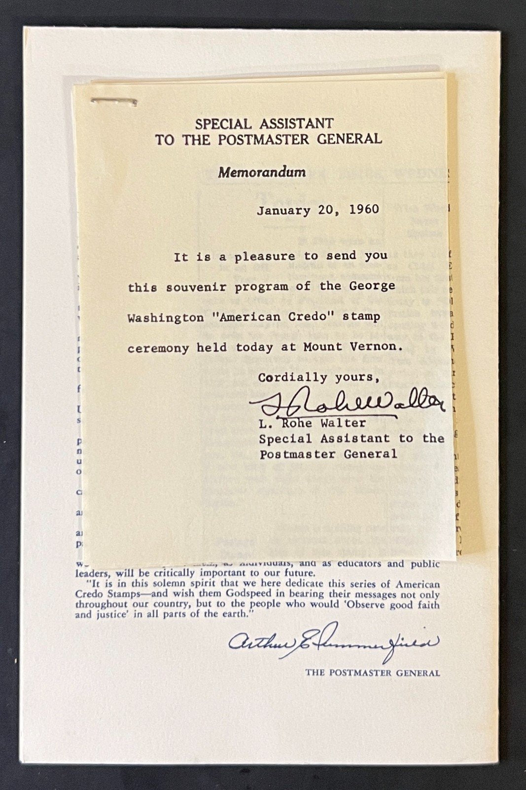 American Credo FDC Ceremony Program Collection 1960 ZAYIX