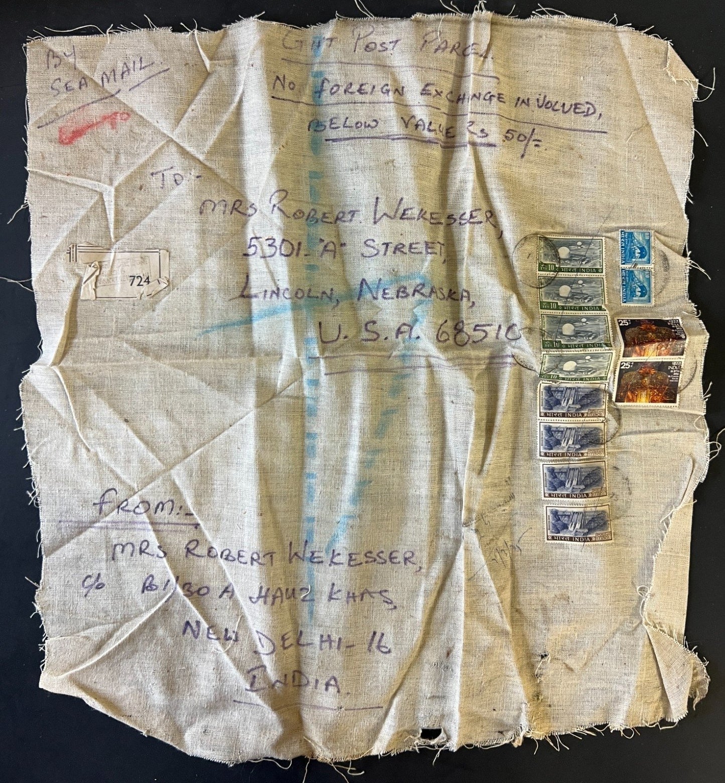 Bhutan & India Cloth Mailing Wrappers Collection Sea Mail & Air Mail ZAYIX