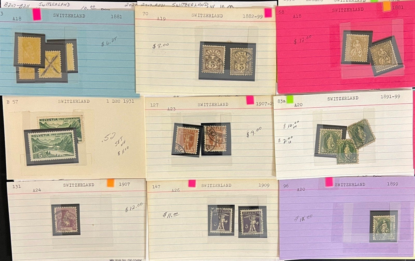 Finland Sweden Switzerland Stamp Collection Dealer Cards Mint & Used ZAYIX