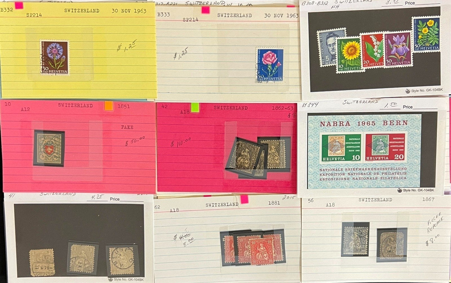 Finland Sweden Switzerland Stamp Collection Dealer Cards Mint & Used ZAYIX