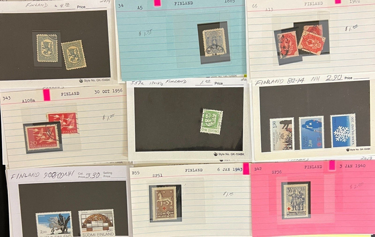 Finland Sweden Switzerland Stamp Collection Dealer Cards Mint & Used ZAYIX