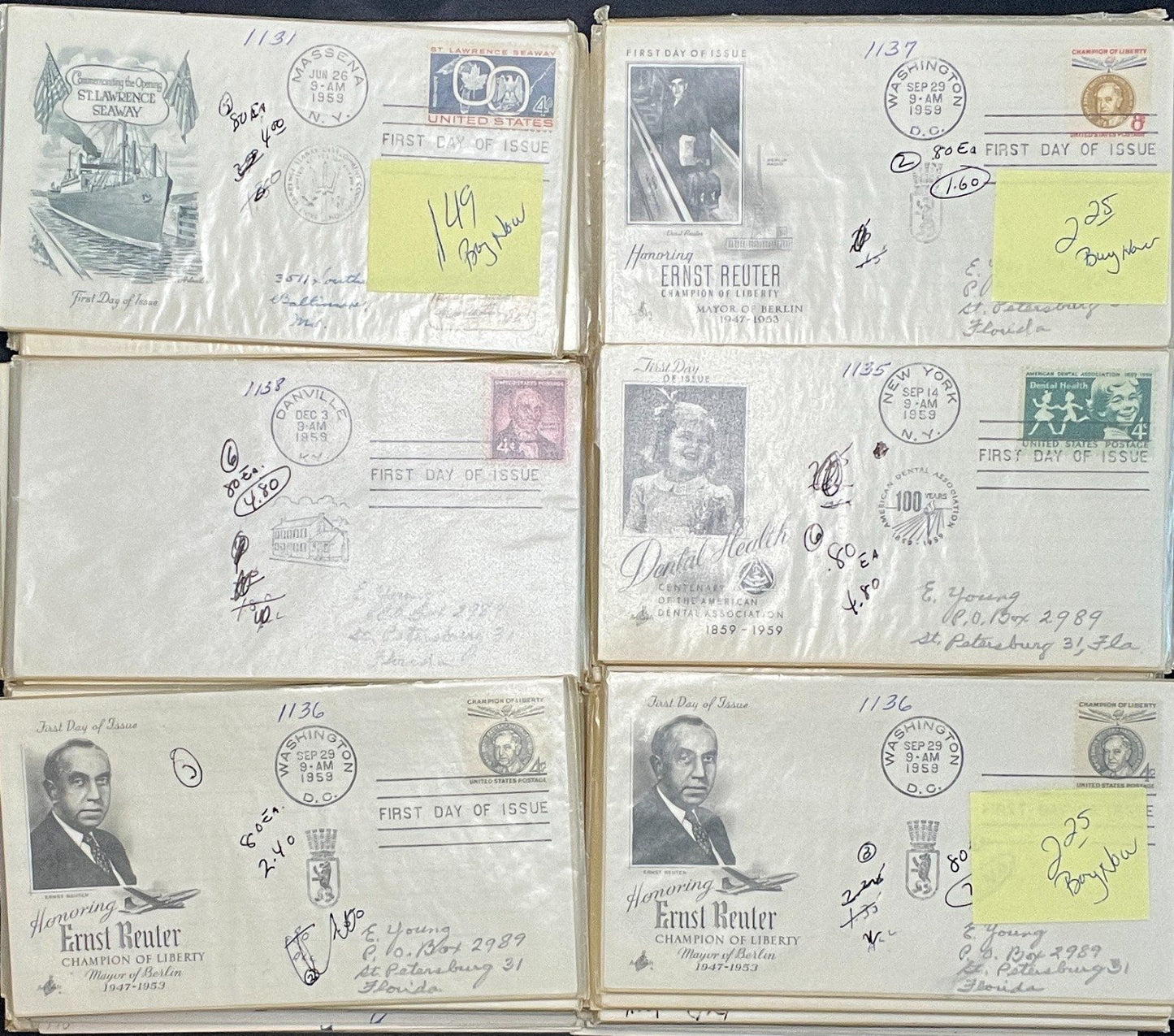 United States First Day Cover Collection 102 Covers FDC 1940-1959 ZAYIX