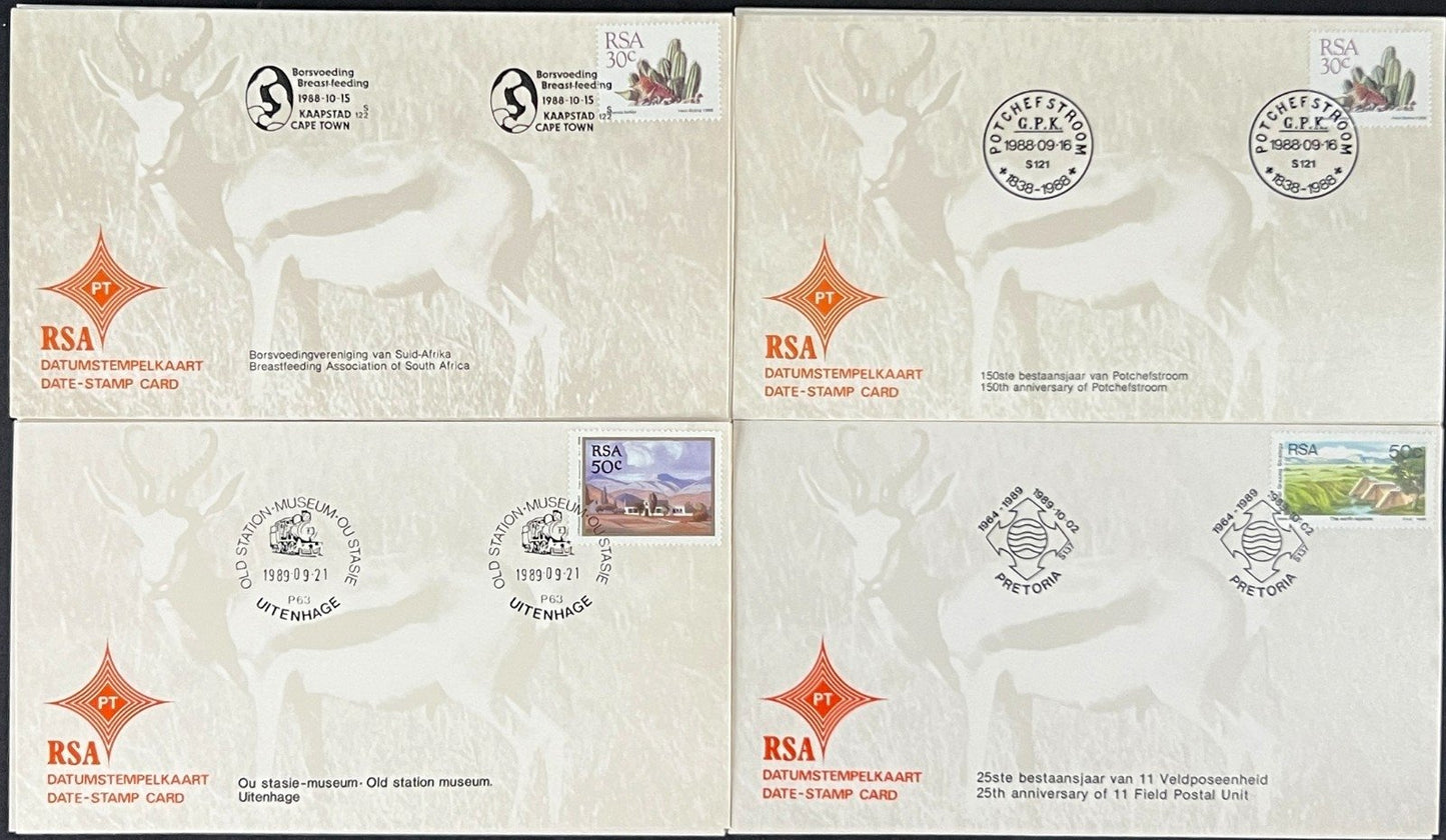 Republic of South Africa FDC 30 Date Stamp Cards 1988-1989 ZAYIX