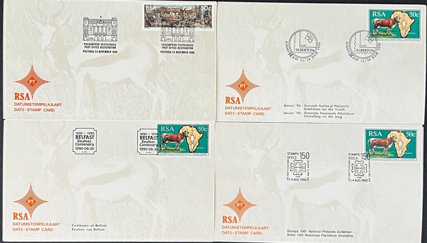 Republic of South Africa FDC 30 Date Stamp Cards 1987-1992 ZAYIX