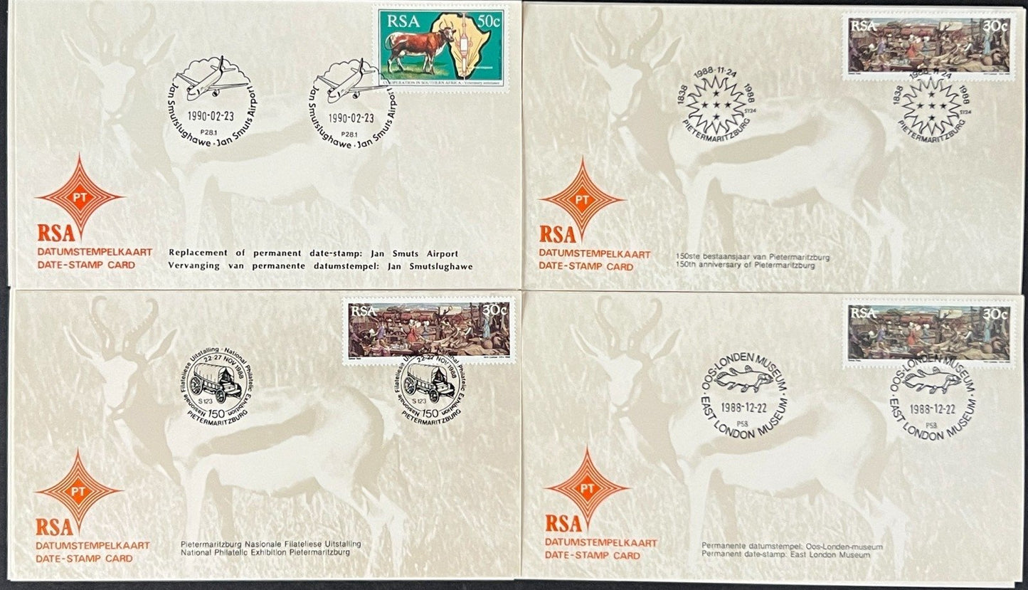 Republic of South Africa FDC 30 Date Stamp Cards 1987-1992 ZAYIX