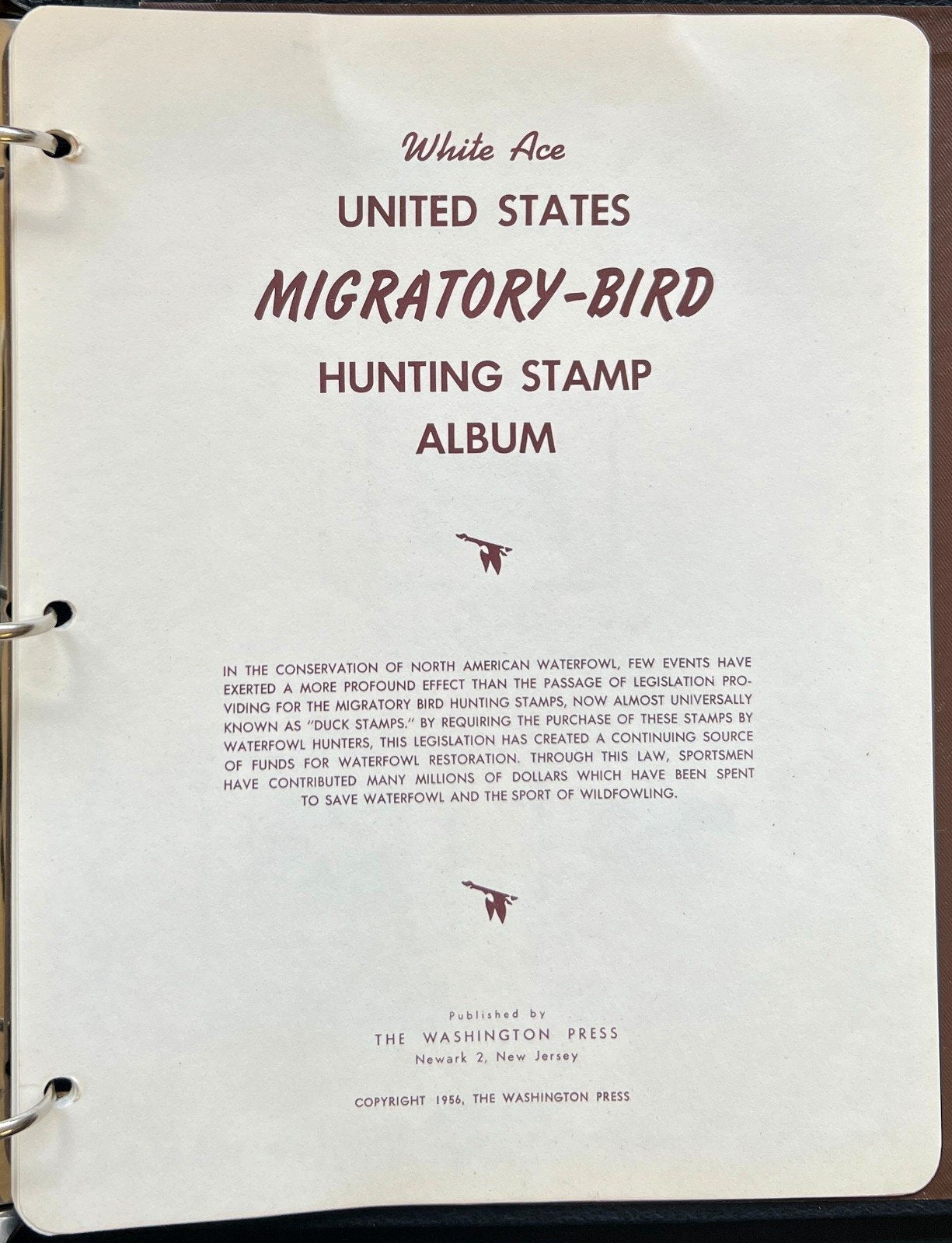 Migratory Birds Hunting White Ace Album for Stamp Collecting 1934-1956 ZAYIX