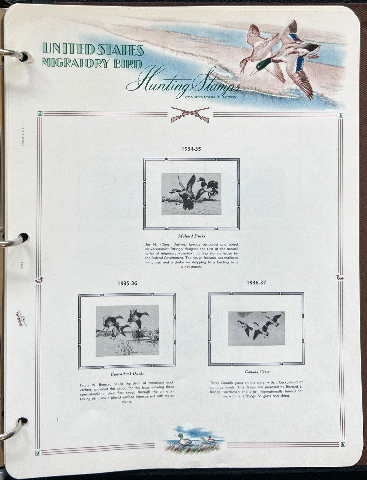 Migratory Birds Hunting White Ace Album for Stamp Collecting 1934-1956 ZAYIX