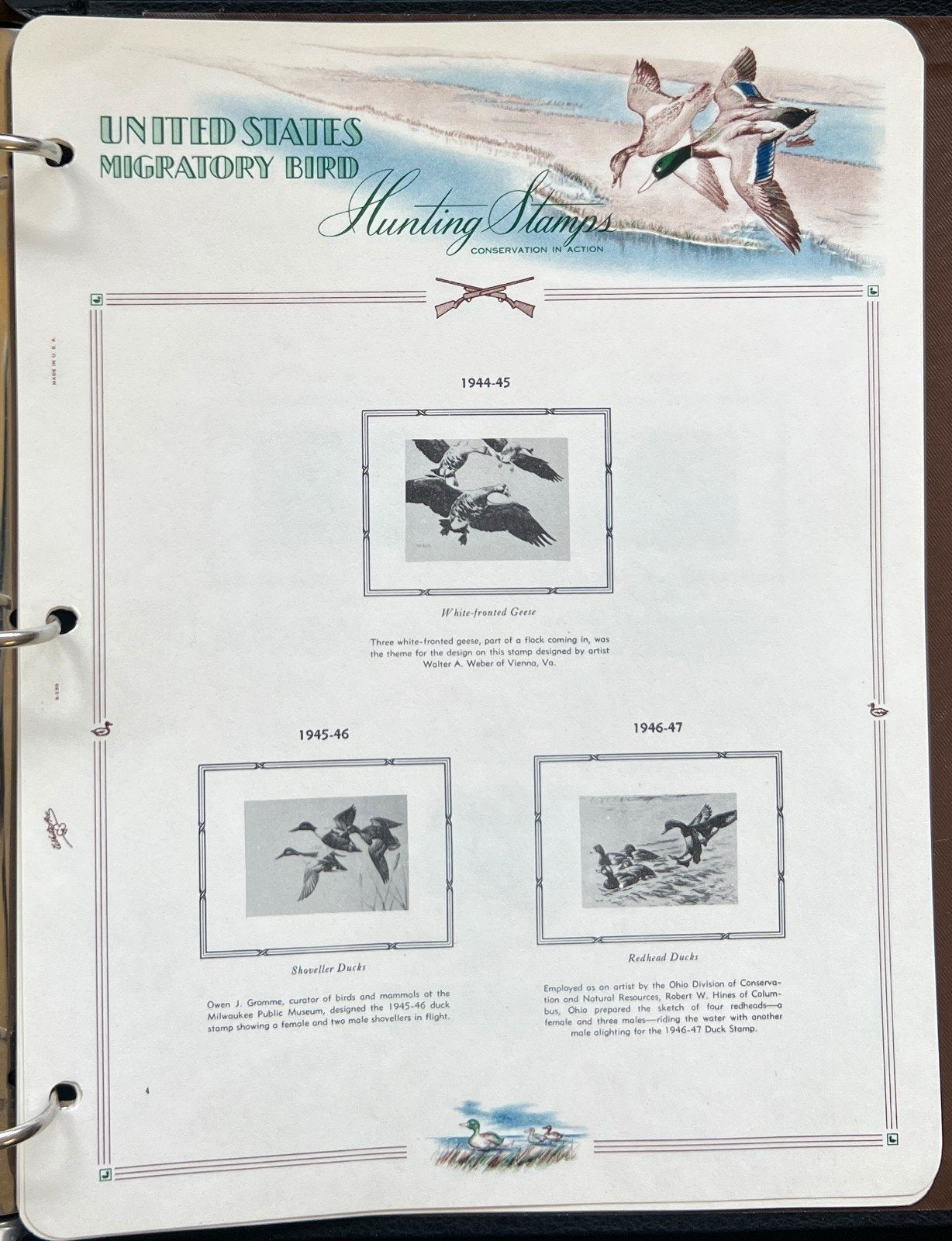 Migratory Birds Hunting White Ace Album for Stamp Collecting 1934-1956 ZAYIX