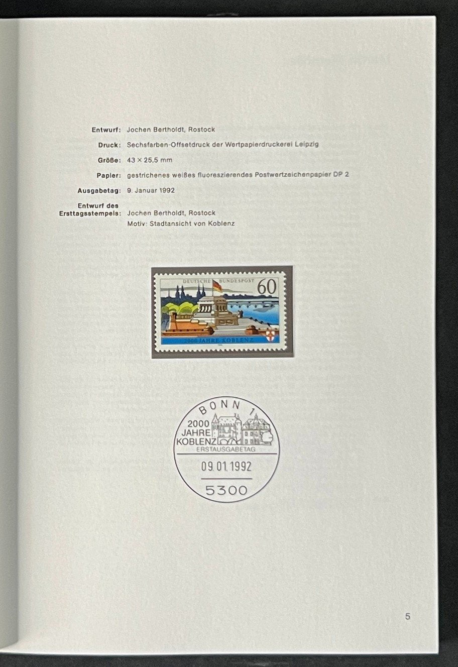 German Federal Postage Stamp Book Deutschen Bundespost 1992 ZAYIX