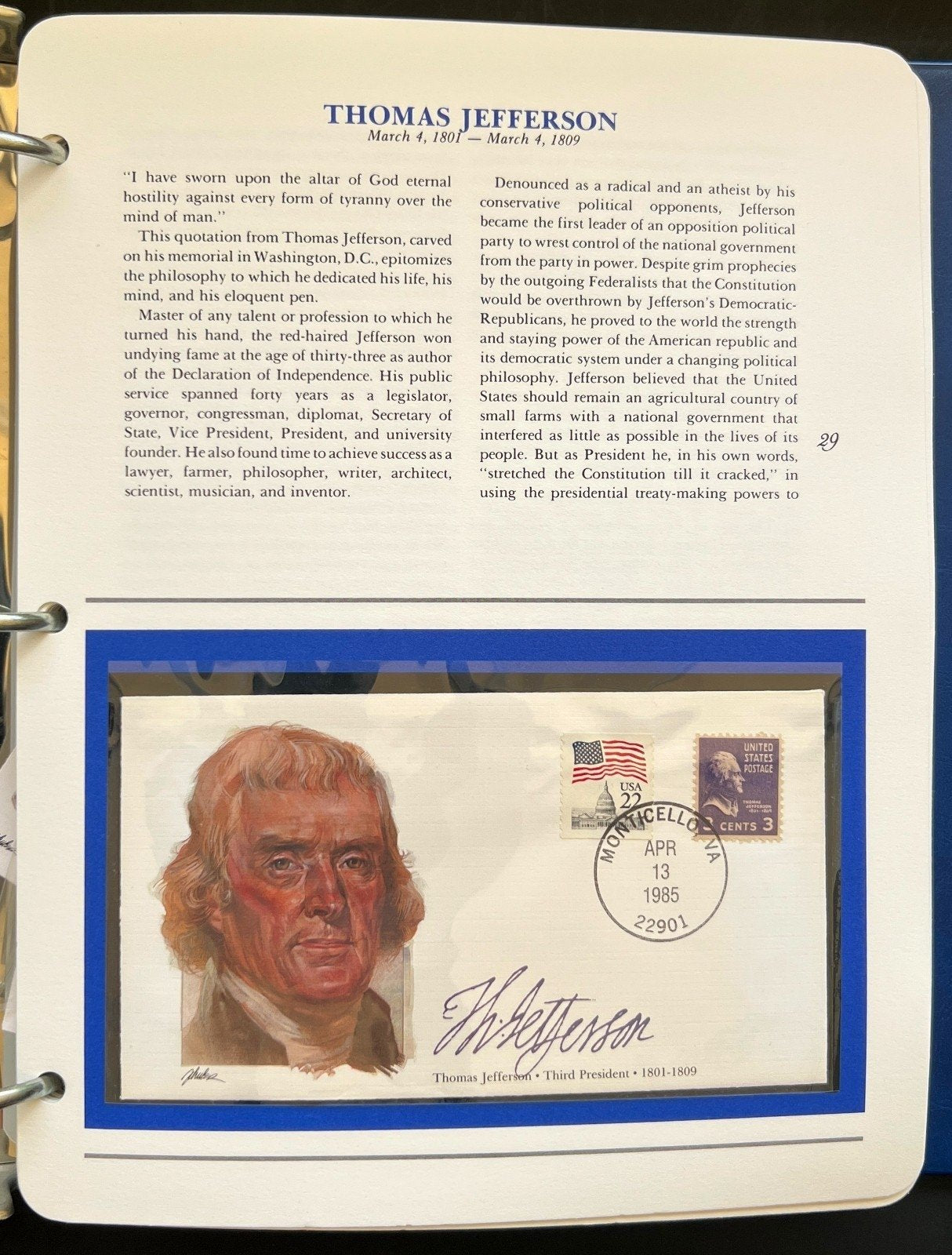 Presidents of The United States First Day Cover Collection Album FDC 1985 ZAYIX