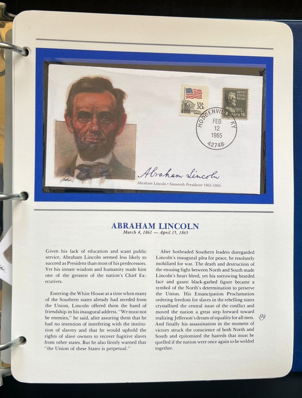 Presidents of The United States First Day Cover Collection Album FDC 1985 ZAYIX