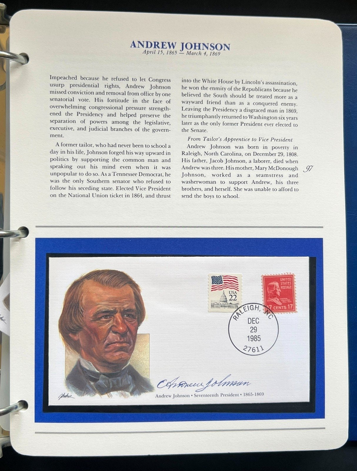 Presidents of The United States First Day Cover Collection Album FDC 1985 ZAYIX