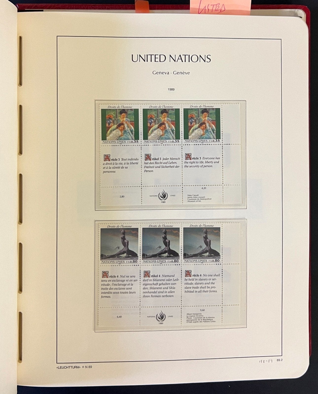United Nations Stamp Collection 3 Lighthouse Hingeless Albums 1954-1998 ZAYIX