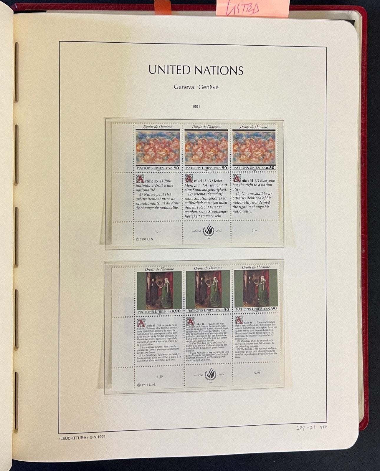 United Nations Stamp Collection 3 Lighthouse Hingeless Albums 1954-1998 ZAYIX