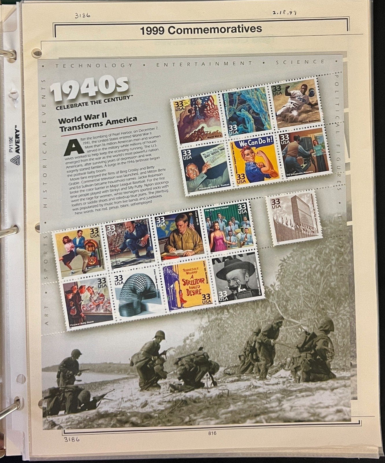 United States Stamp Collection Mystic Album 1200 Stamps 1994-2000 ZAYIX
