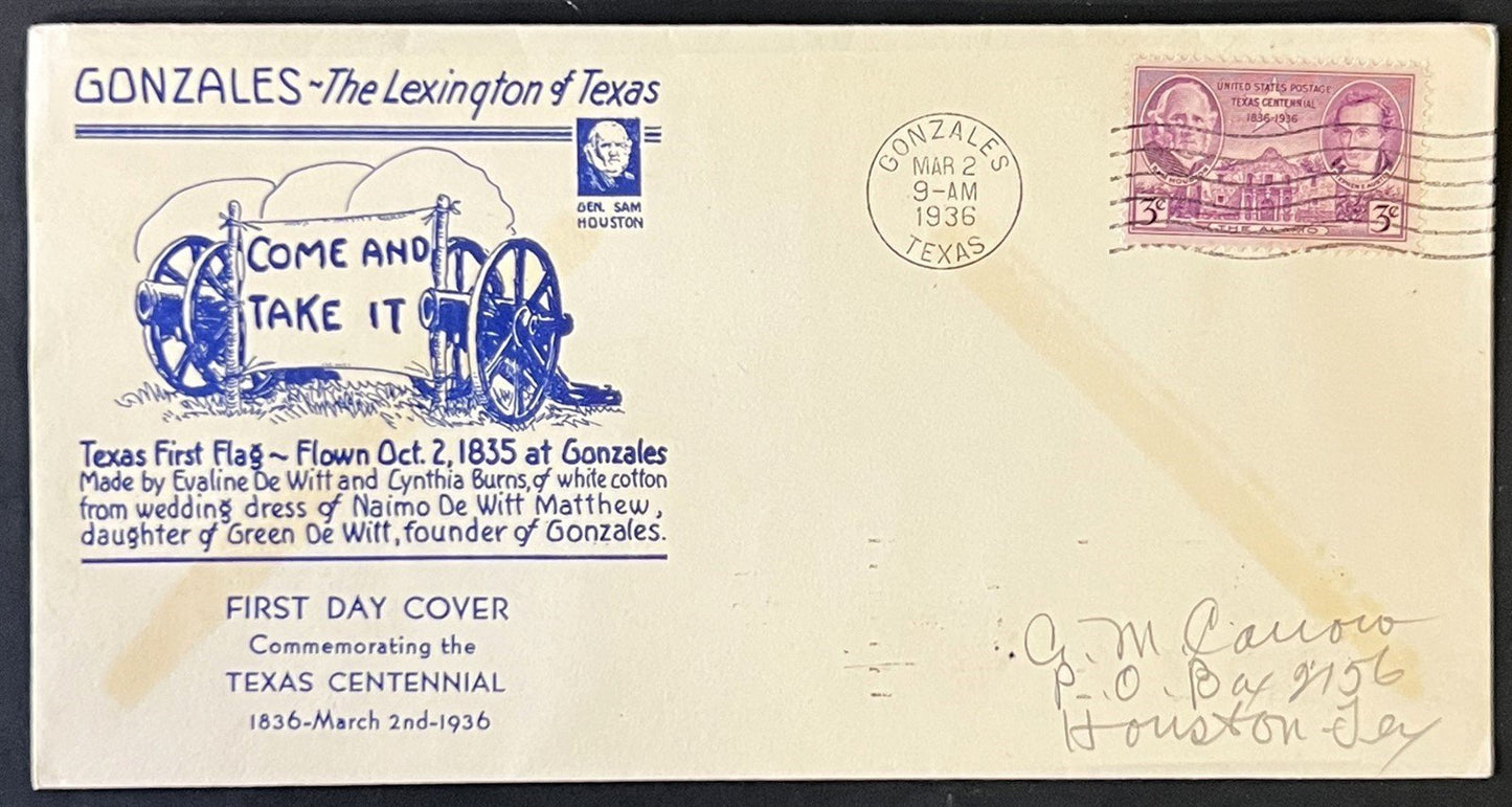 Texas Centennial Covers Collection Gonzales, Velasco, Ysleta, Houston Alamo ZAYIX