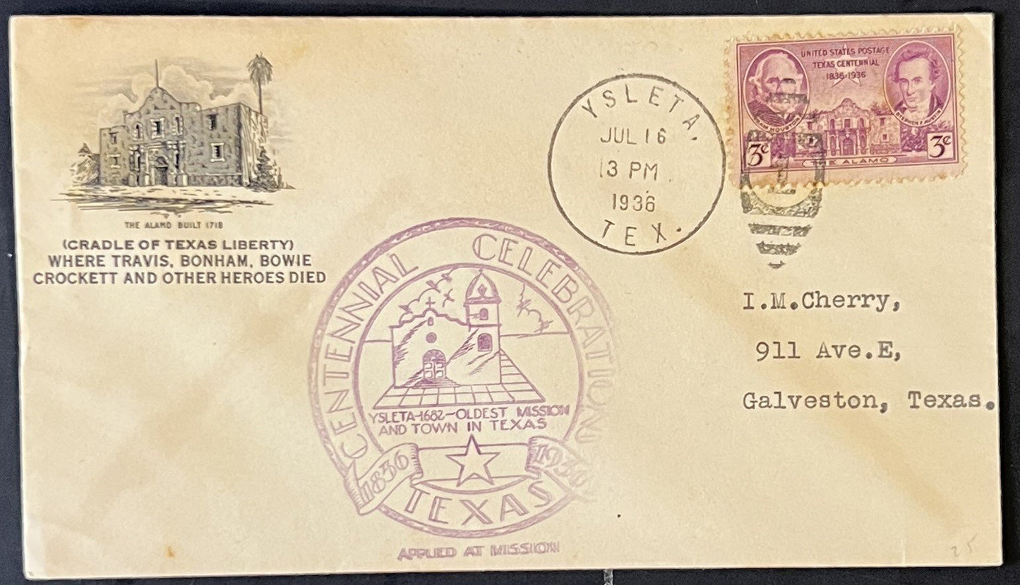 Texas Centennial Covers Collection Gonzales, Velasco, Ysleta, Houston Alamo ZAYIX