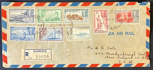 Barbados 216-223 on 1950 George VI Registered Airmail Cover to USA ZAYIX