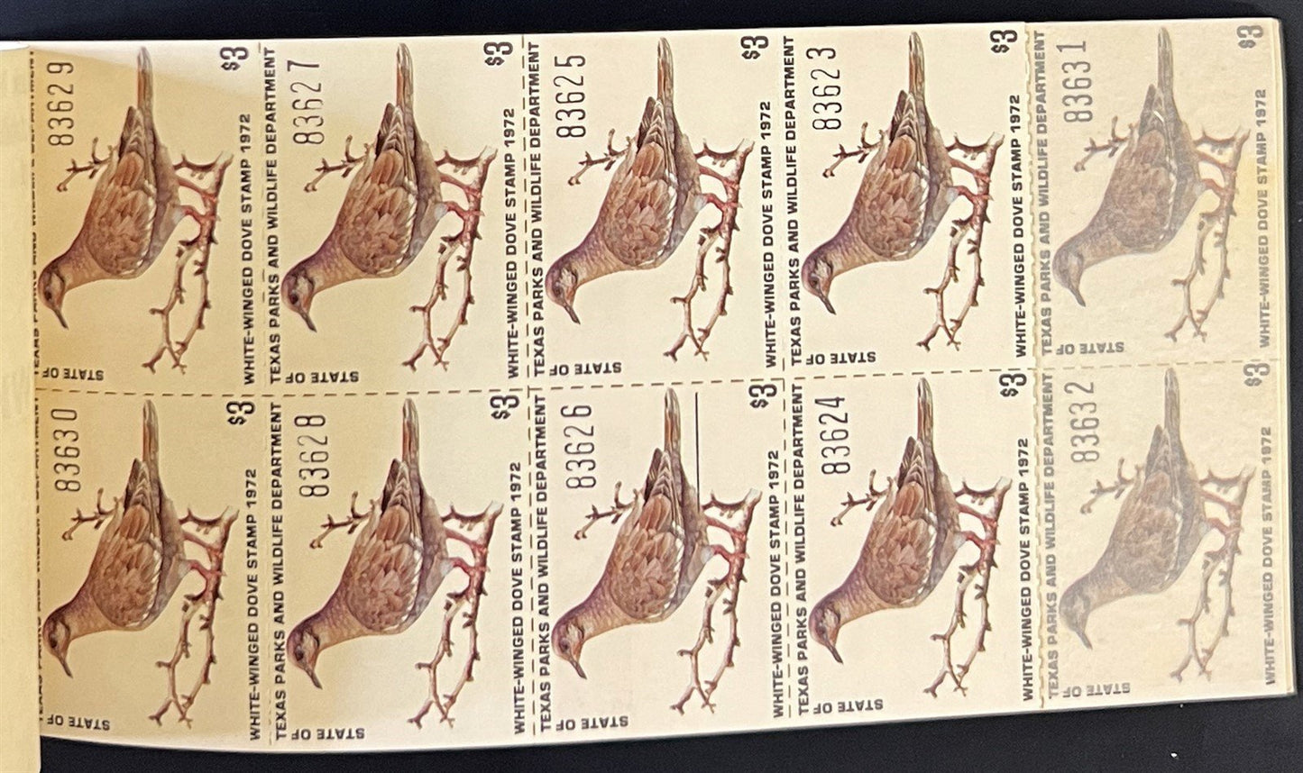 Texas TXD3 MNH 1973 White Wing Dove Stamp partial Booklet (18 stamps) ZAYIX