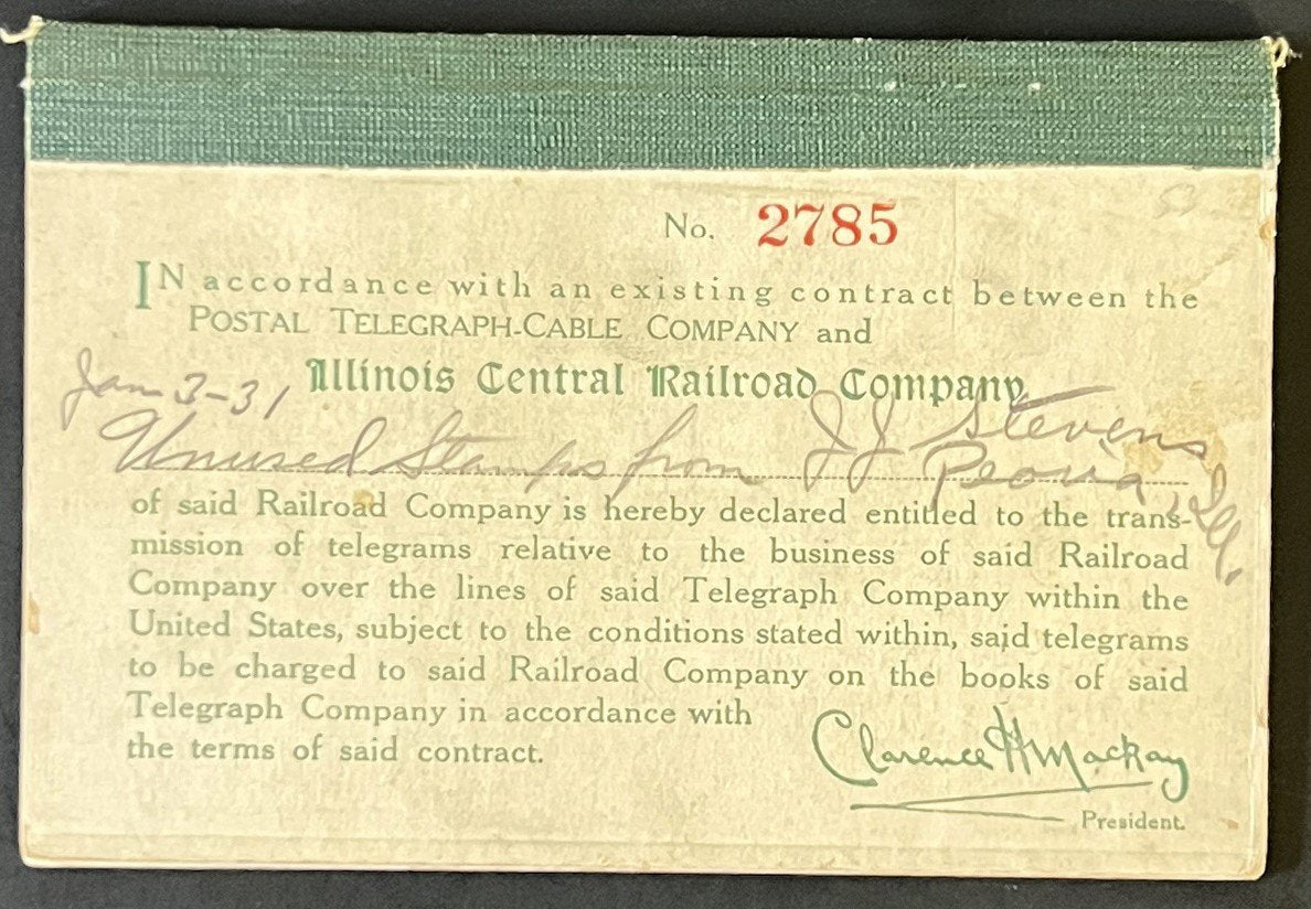 Postal Telegraph Co. Scott# 15T016b Booklet Pane Illinois Central Railroad ZAYIX