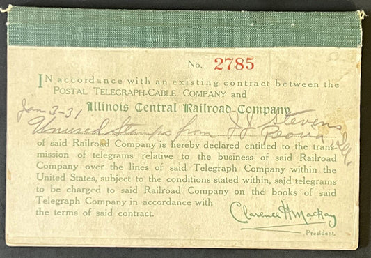 Postal Telegraph Co. Scott# 15T016b Booklet Pane Illinois Central Railroad ZAYIX
