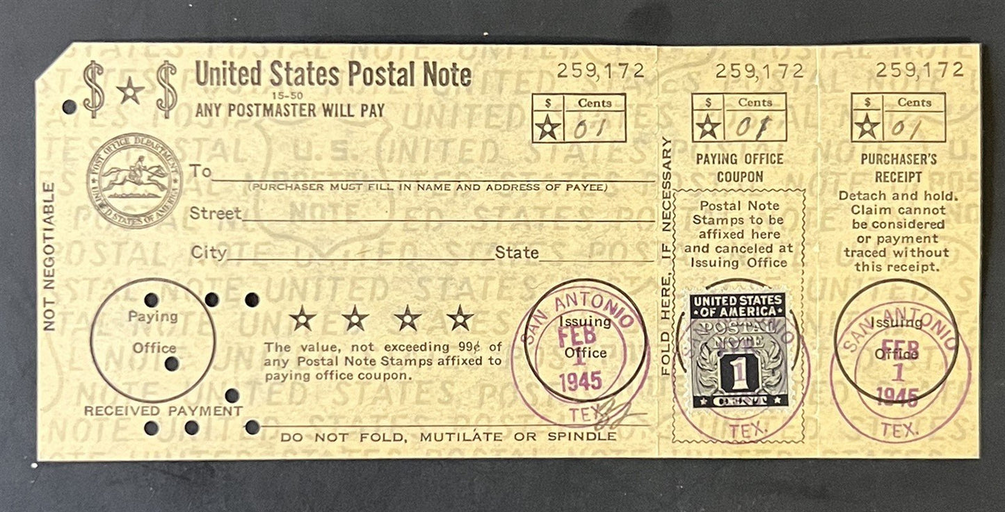 US PN1 1c Postal Note FDC Group, Catalog Value $300+ ZAYIX