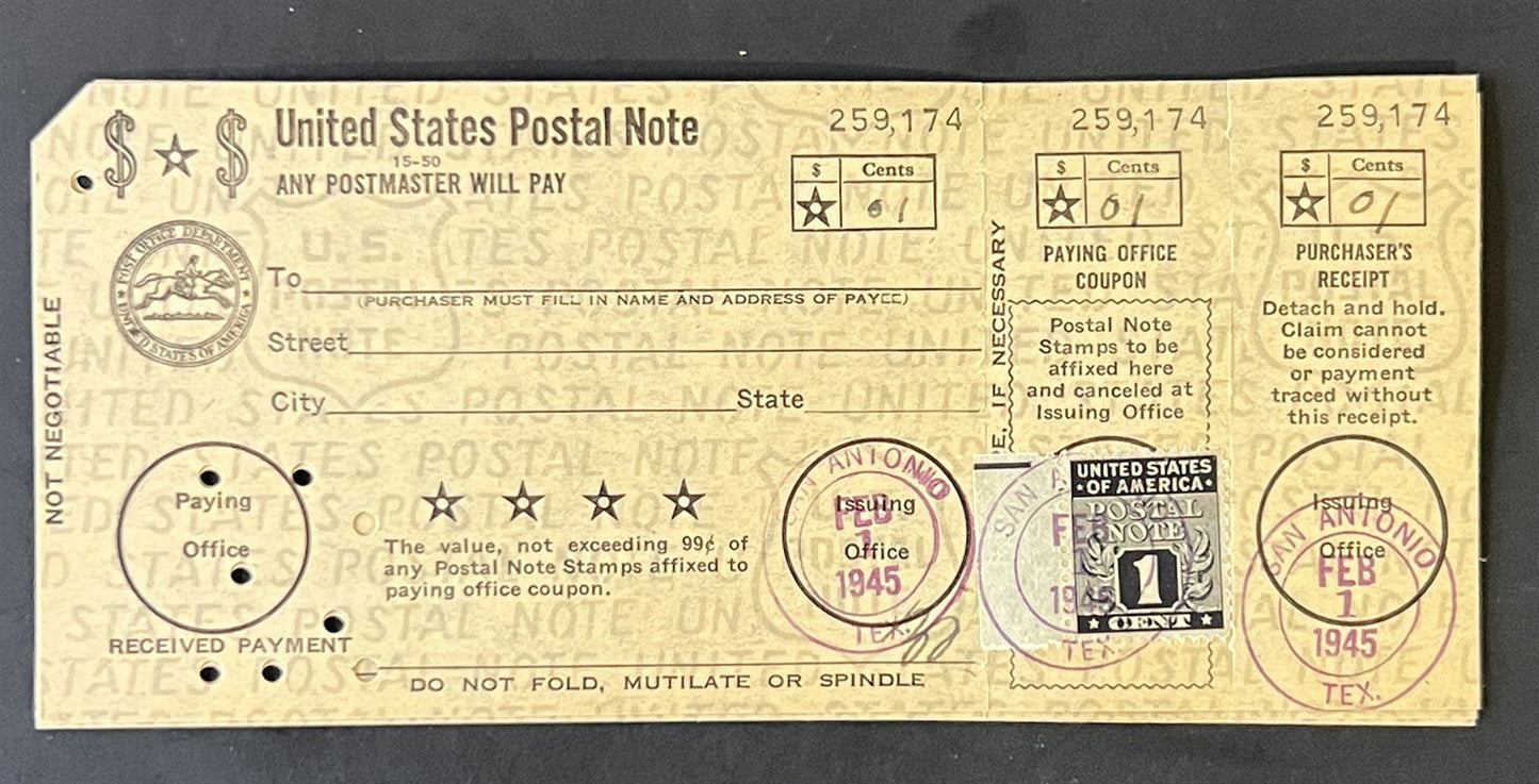 US PN1 1c Postal Note FDC Group, Catalog Value $300+ ZAYIX