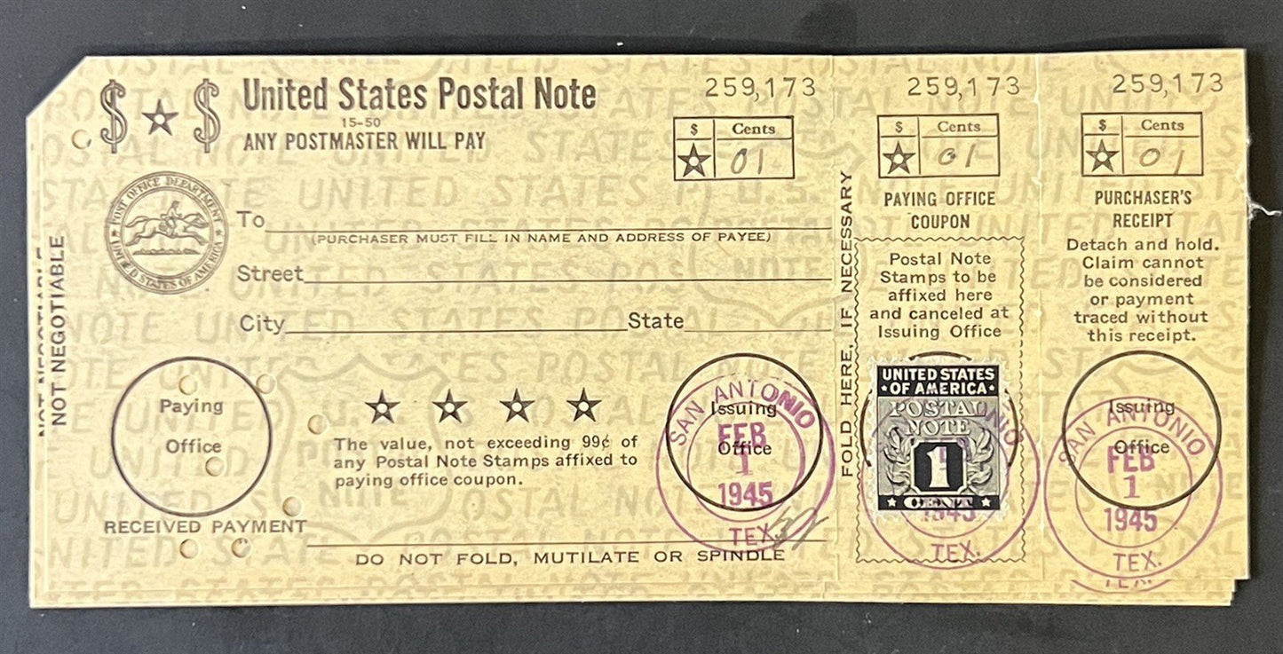 US PN1 1c Postal Note FDC Group, Catalog Value $300+ ZAYIX