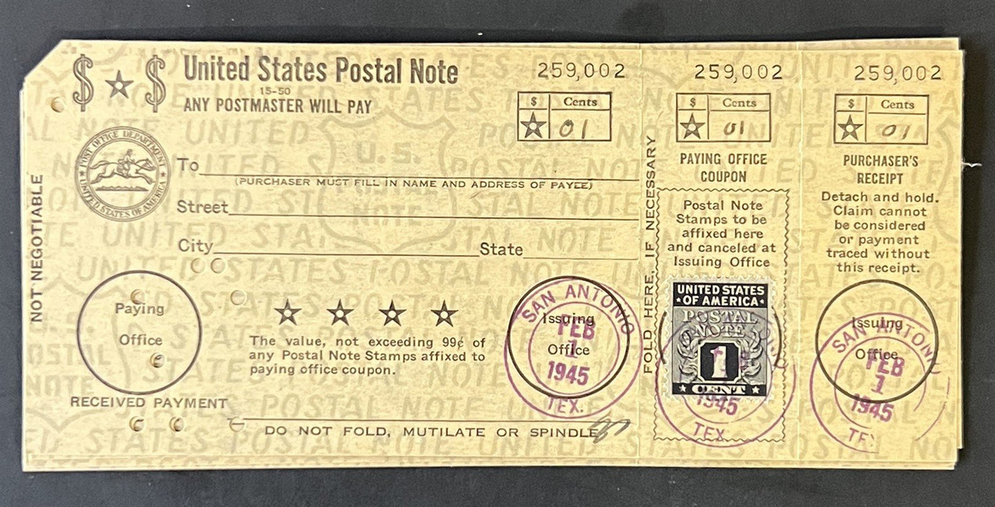 US PN1 1c Postal Note FDC Group, Catalog Value $300+ ZAYIX