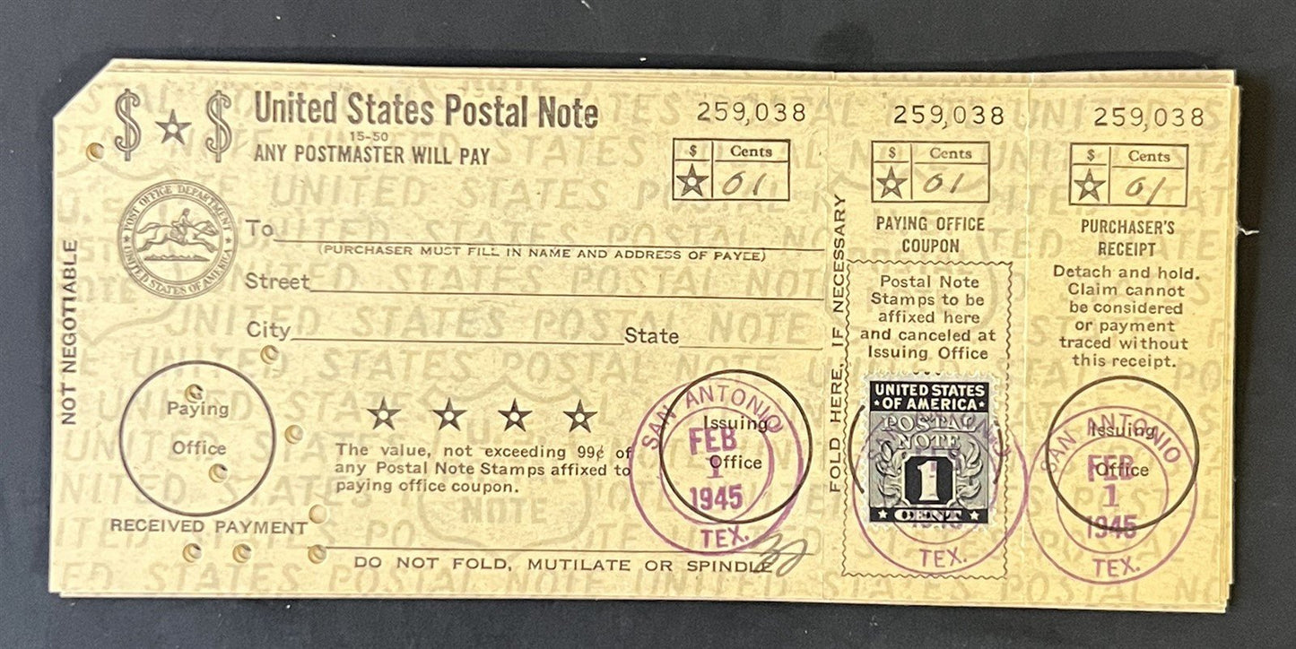 US PN1 1c Postal Note FDC Group, Catalog Value $300+ ZAYIX