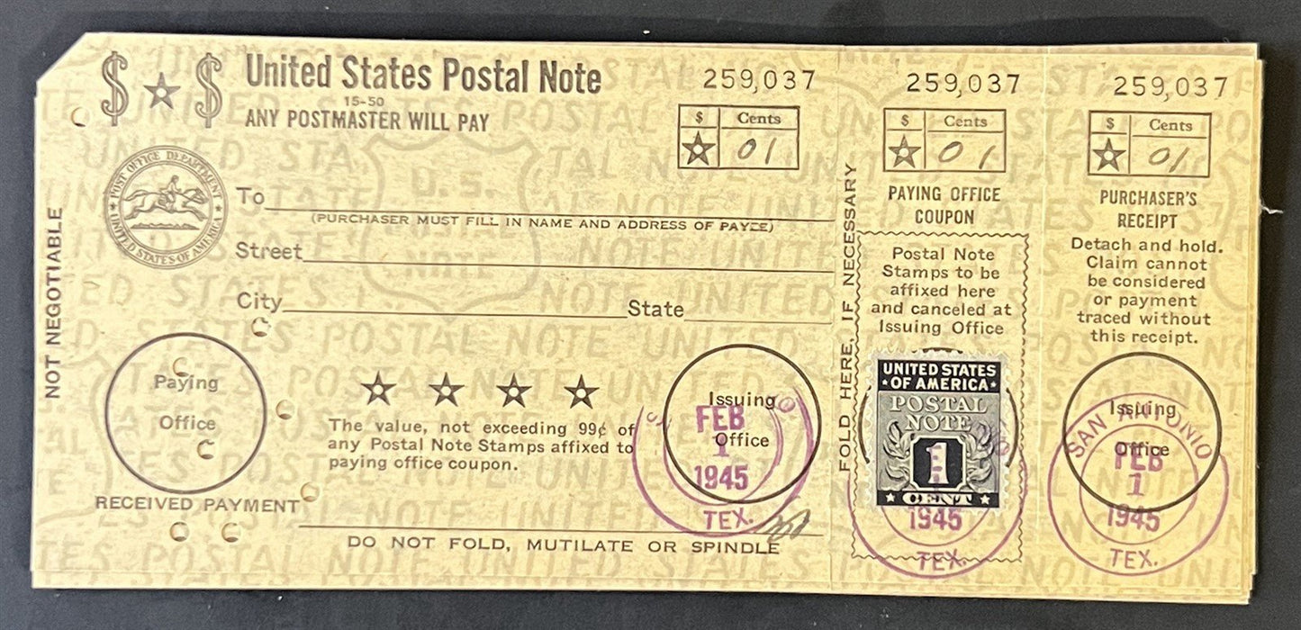 US PN1 1c Postal Note FDC Group, Catalog Value $300+ ZAYIX