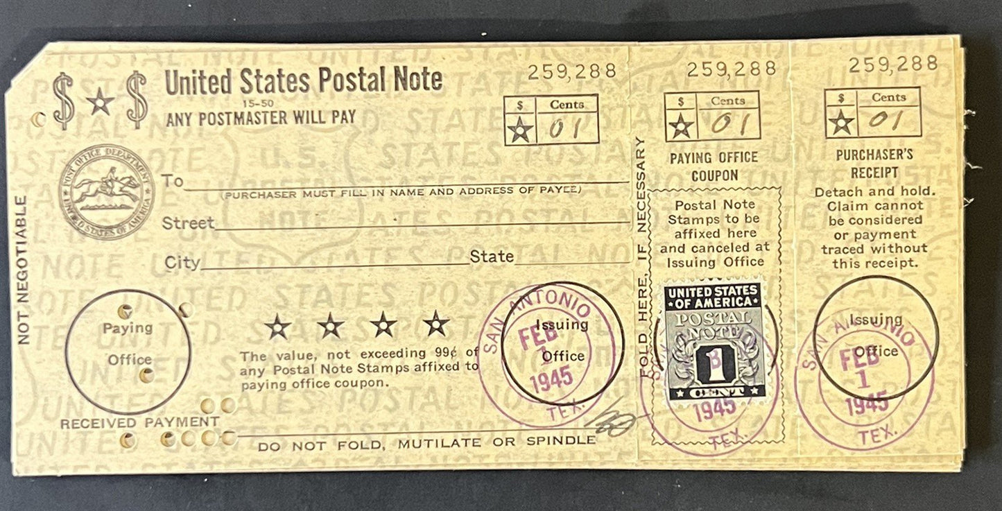 US PN1 1c Postal Note FDC Group, Catalog Value $300+ ZAYIX