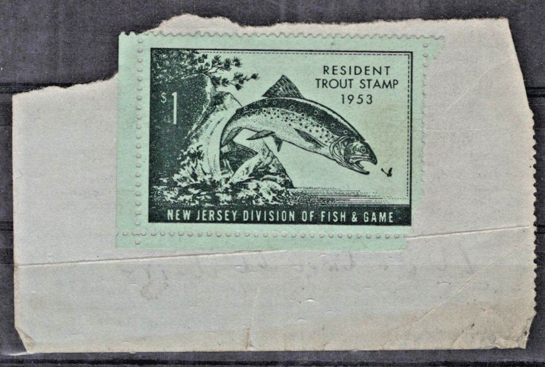 New Jersey NJT1 Used $1 1953 Trout Fishing On Partial License ZAYIX