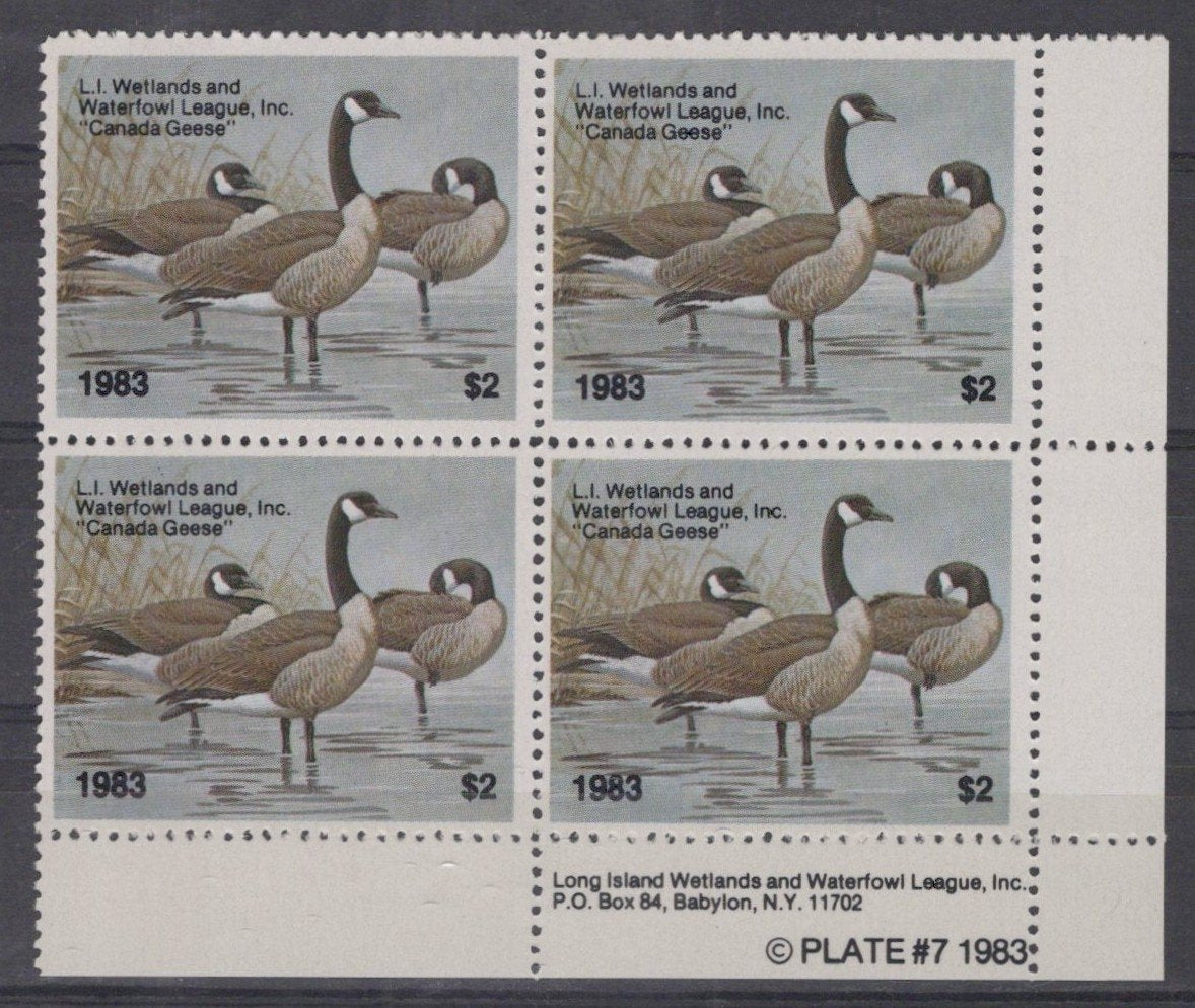 Long Island, NY LIW7 MNH $2 Waterfowl 1983 License Stamp Block ZAYIX