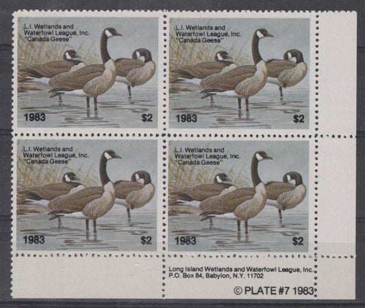 Long Island, NY LIW7 MNH $2 Waterfowl 1983 License Stamp Block ZAYIX