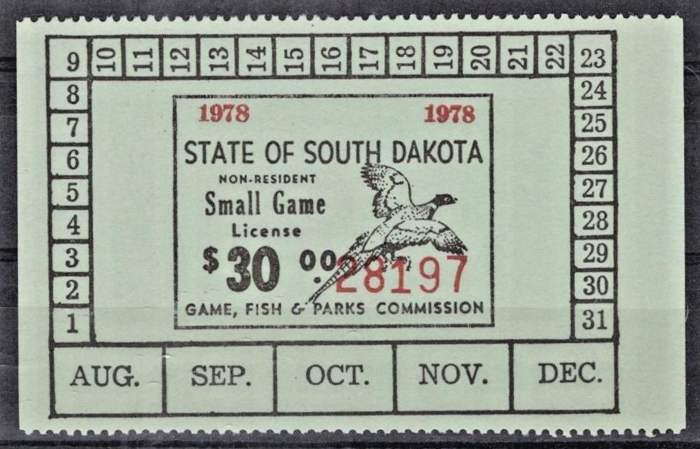 South Dakota SD-SGN19 MNH $30 Small Game 1978 Non-Resident License ZAYIX