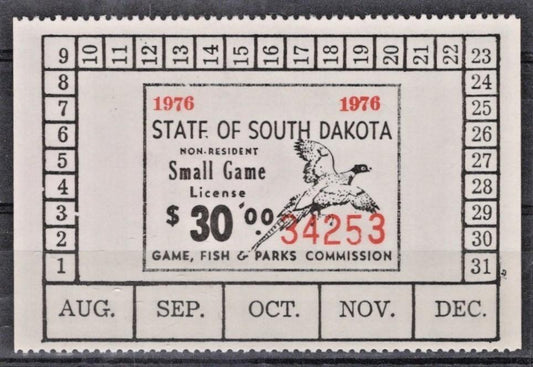 South Dakota SD-SGN17 MNH $30 Small Game 1976 Non-Resident License ZAYIX