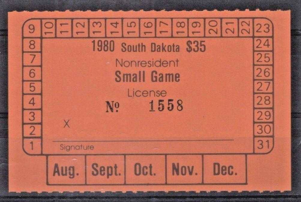 South Dakota SD-SGN21 MNH $35 Small Game 1980 Non-Resident License ZAYIX