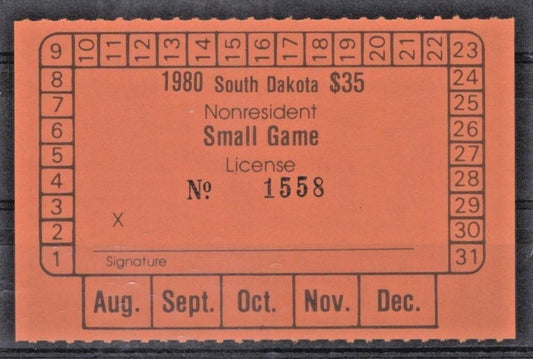 South Dakota SD-SGN21 MNH $35 Small Game 1980 Non-Resident License ZAYIX