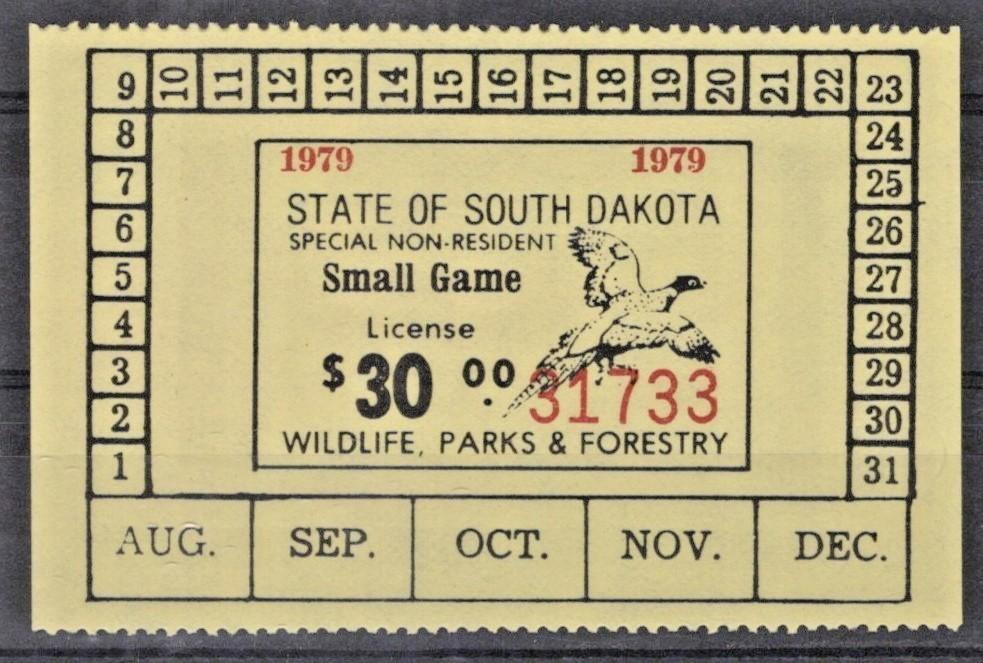 South Dakota SD-SGN20 MNH $30 Small Game 1979 Non-Resident License ZAYIX