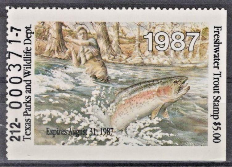 Texas TXT2 MNH $5 Freshwater Trout 1987 Stamp License ZAYIX