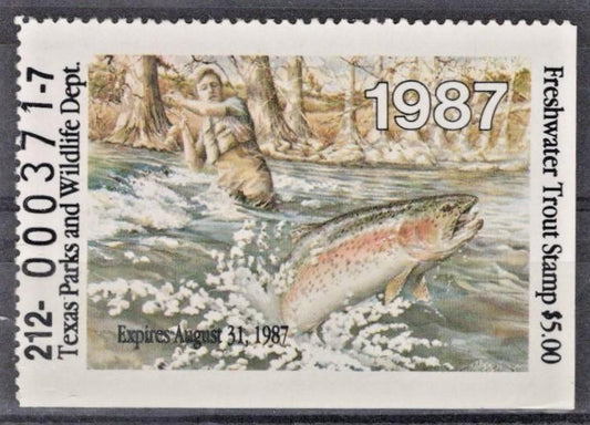 Texas TXT2 MNH $5 Freshwater Trout 1987 Stamp License ZAYIX